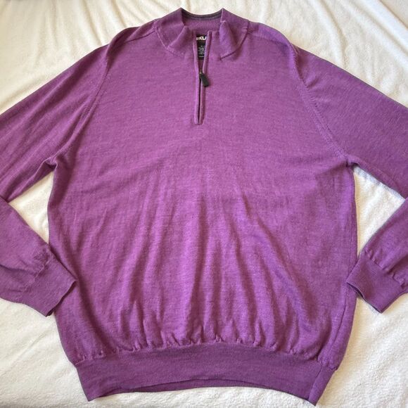Men's Size XL Kirkland Signature Extrafine Merino Wool 1/4 Zip Purple Sweater - Picture 1 of 13